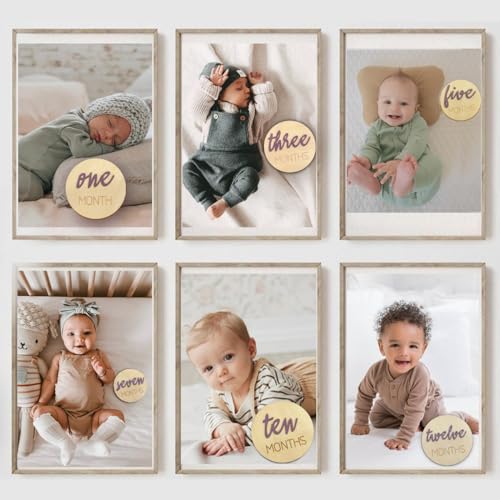 Image of Baby Monthly Milestone Markers Disc, Wooden 3D Milestone Cards for Photos, Baby Announcement Sign, 1-12 Months, wooden baby milestone sign (Purple)