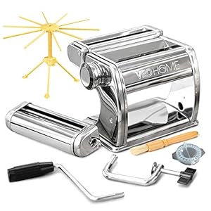 VeoHome Handmatige pastamachine met droger – roestvrij staal, veelzijdig apparaat, verstelbaar in dikte, roller en zwengel – verse pasta voor huis, spaghetti, lasagne