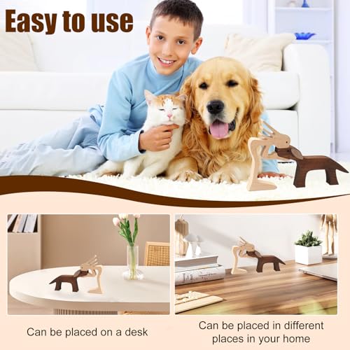 TESSTSY Holzfiguren Skulptur Ornamente Set, Holzschnitzerei von Hunden und Menschen, Abstrakte Stil Menschen mit Hund Statue, Holzschnitzerei für Hunde für Zuhause, Büro, Schlafzimmer (Frau und Hund)