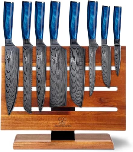 Küchenkompane Edelstahl Messerset Shiburu mit magnetischem Messerblock | 8-teiliges Küchenmesser Set | Rückseite nutzbar bis zu 16 Messer | rostfreie & scharfe Kochmesser | Designed in Germany