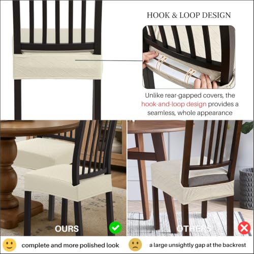 Image of SearchI Waterproof Dining Chair Seat Covers Set of 6, Hook and Loop Tape Stretch Chair Covers for Dining Chairs, Washable Dining Room Seat Cover Protector (Light Grey)