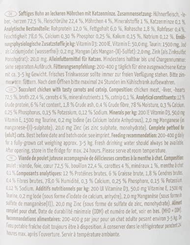 MjAMjAM - Premium Nassfutter für Katzen - Quetschie - saftiges Huhn an leckeren Möhrchen, 12er Pack (12 x 125 g), getreidefrei mit extra viel Fleisch