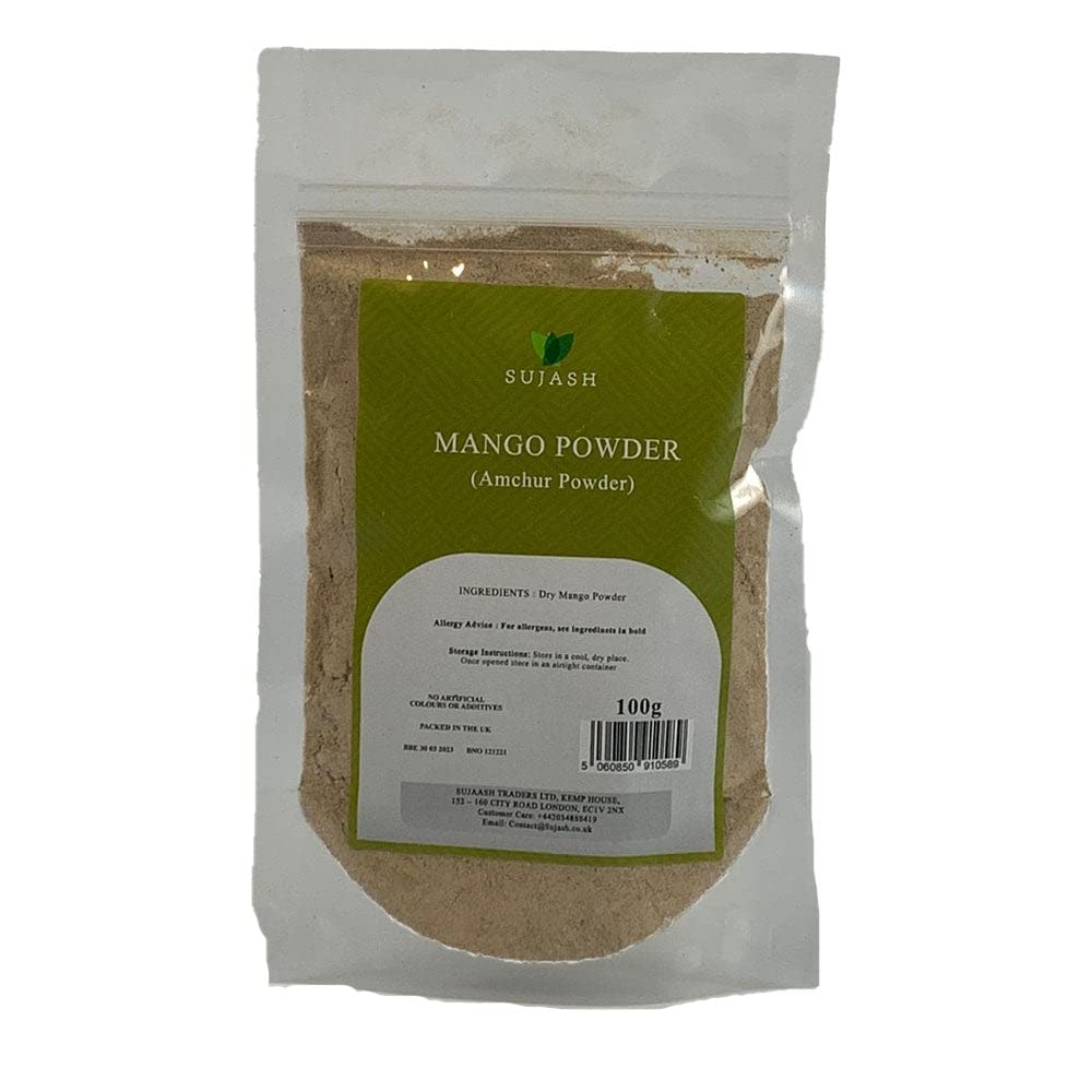 SUJASHDried Mango Powder 100g | Amchur Powder | Resealable Zip Lock Bag