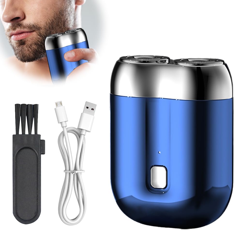 New Model Mini Dual-Head Electric Shaver, Men's Pocket Shaver, Mini Portable Electric Shaver, Men's Rechargeable Double Head Shaver, Rechargeable Waterproof Electric Shaver (Blue)