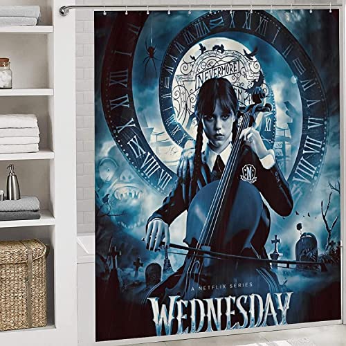 Wednesday Adams 4 Stück Duschvorhang Sets,enthalten Anti-Rutsch-Teppich,Toilettendeckel Abdeckung, Badematte Und Duschvorhang Wasserdicht Mit 12 Haken Für Bad (W1,90x180CM) – Bild 6
