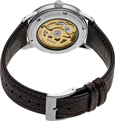 Image of SEIKO SSA461 Watch for Men - Presage Collection - Stainless Steel Case, Leather Strap, Elegant Design, Precision Timekeeping, Gold and Black