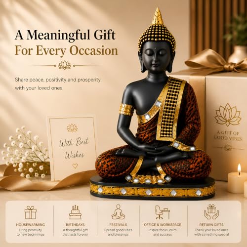 Image of PulGos 23cm Meditating Buddha Idol Statue with Led Candle, Modern Resin Art