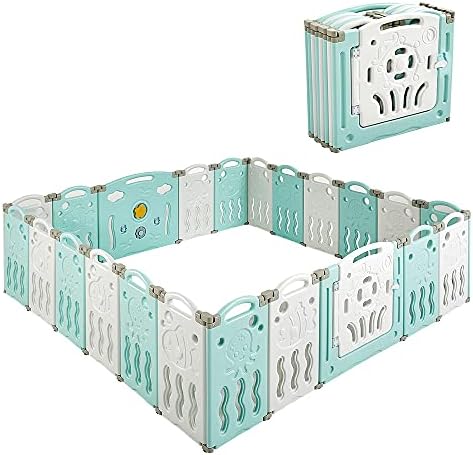 Albott 22 Panels Kids Safety Play Center Yard Baby Playpen Kids Activity Centre Indoor or Outdoor, Portable Play Yard with Gate for Babies, Infant, Toddlers Blue (20 Panels+1 Gate+ 1 Game Board)