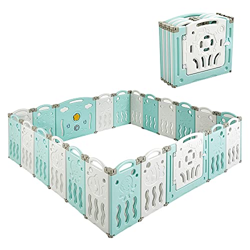 Albott 22 Panels Kids Safety Play Center Yard Baby Playpen Kids Activity Centre Indoor Or Outdoor, Portable Play Yard With Gate For Babies, Infant, Toddlers Blue (20 Panels+1 Gate+ 1 Game Board) #TOP2