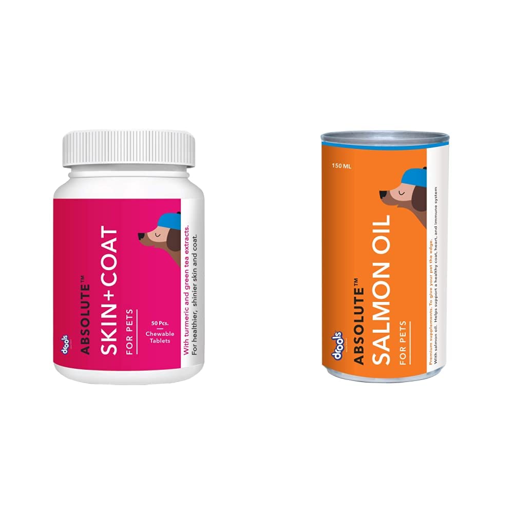 Drools Absolute Skin + Coat Tablet- Dog Supplement, 50 Pcs & Absolute Salmon Oil Syrup - Dog Supplement, 150 Ml (B08KVDXBFH) Amazon Price History, Amazon Price Tracker