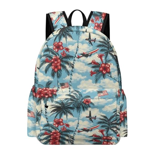 Palm Trees Hibiscus U.S. Flag Funny Backpack Daily Casual Daypack Travel Mini Bag with Adjustable Strap Style-16