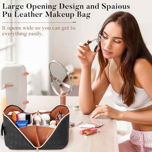 CGBOOM Kosmetiktasche, Große Kapazität Make Up Organizer Tasche Damen PU Leder Wasserdicht Tragbare Schminktasche mit Teiler für Täglichen Gebrauch und Reise, Geschenk für Frauen, Mama