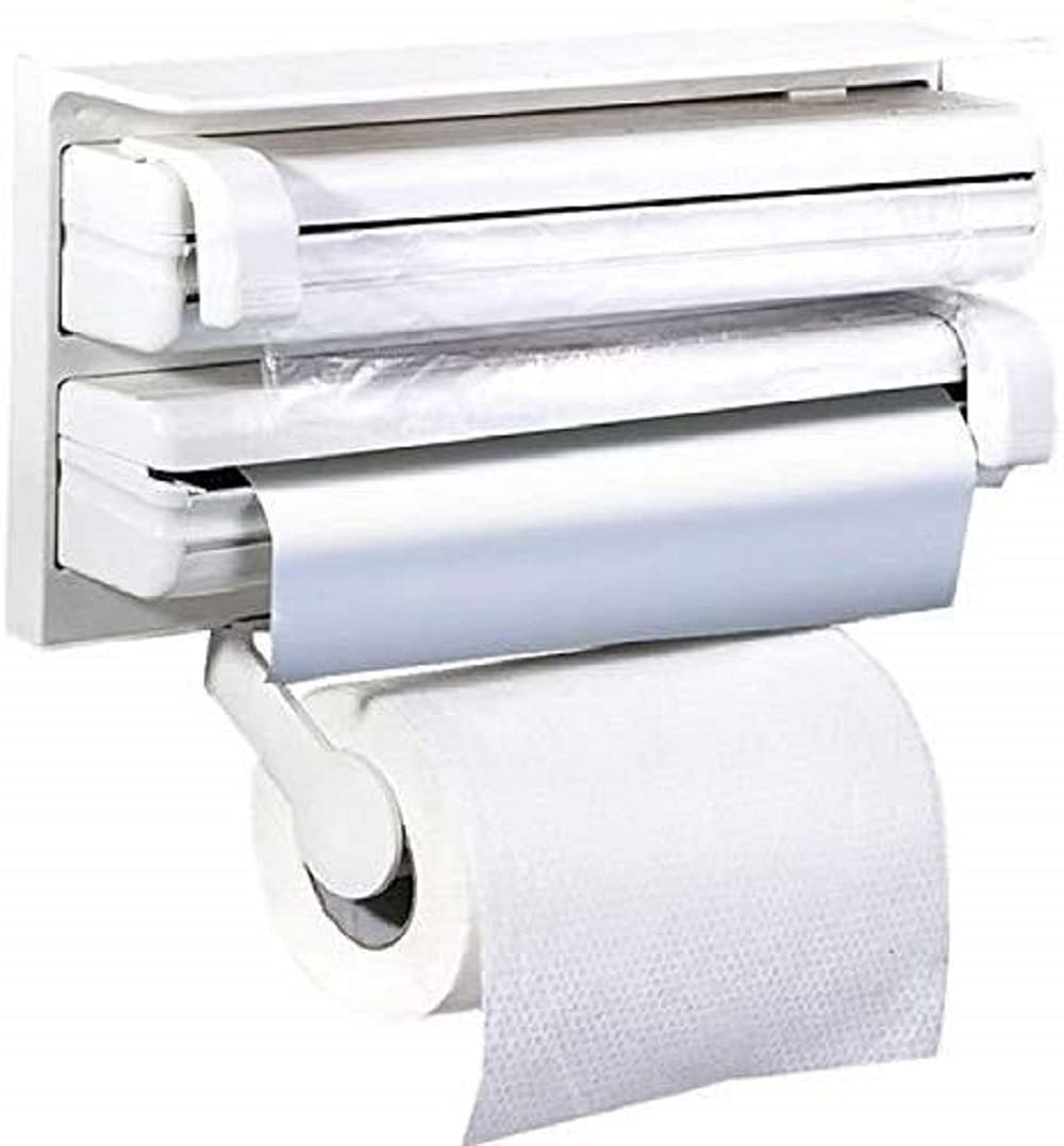 MR STORESKitchen Wall Mounted Paper Towel Holder Cling Film Tinfoil Triple Roll Dispenser