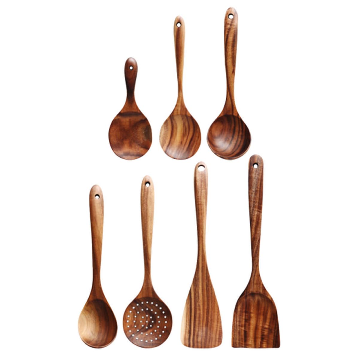 Set di Cucchiai in Legno per Cucina con Manico Comodo, Utensili Pratici ed Eleganti, per Servire e Preparare Piatti con Design Minimalista