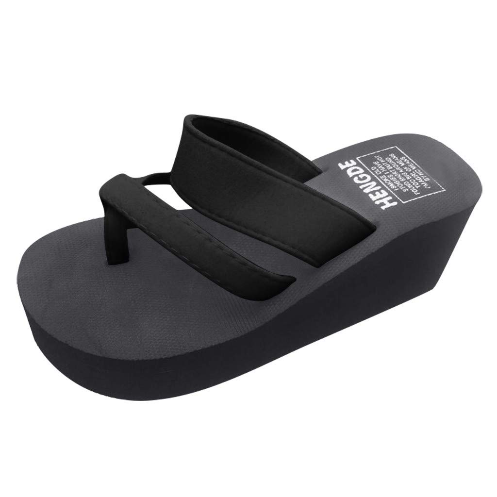 MLAGJSS Women's Sandals Comfortable Flip Flops for Women with Arch Support Summer Casual Wedge Sandals Shoes Massage Function (720A21 Black,Size 5.5)
