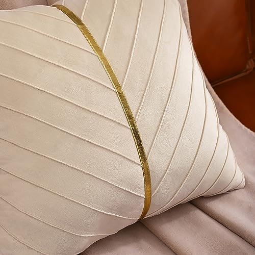 Image of Velvet Throw Pillow Covers 24x24 inch Pack of 2 Gold Decor Cream