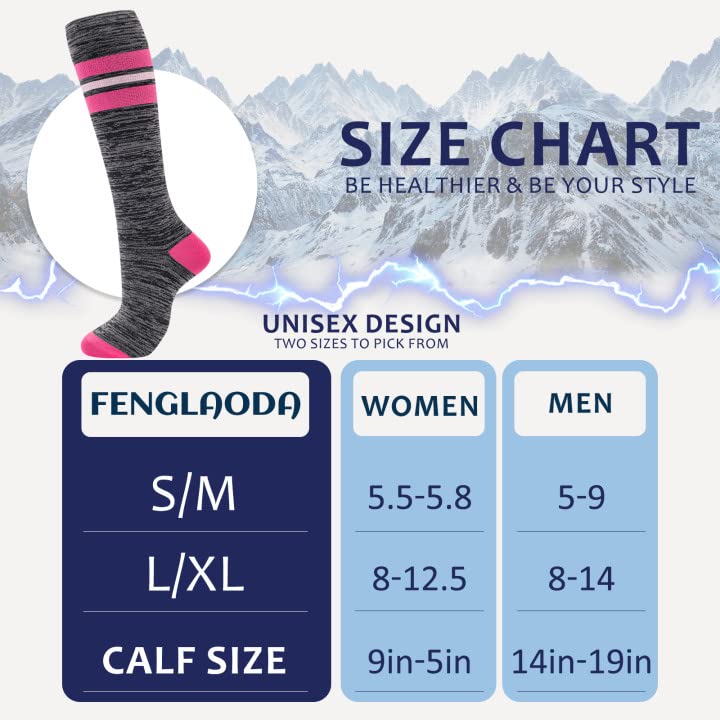 Image of fenglaoda 8 Pairs Compression Socks for Men & Women 20-30 mmHg Knee High Nurse Pregnant Running Medical and Travel Athletic