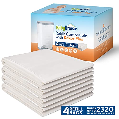 Image of Diaper Pail Refills Compatible with Dekor PLUS Diaper Pail 4 Refill Bags Holds 2320 Diapers - Strong, Durable Baby Powder Scented Refills Bags
