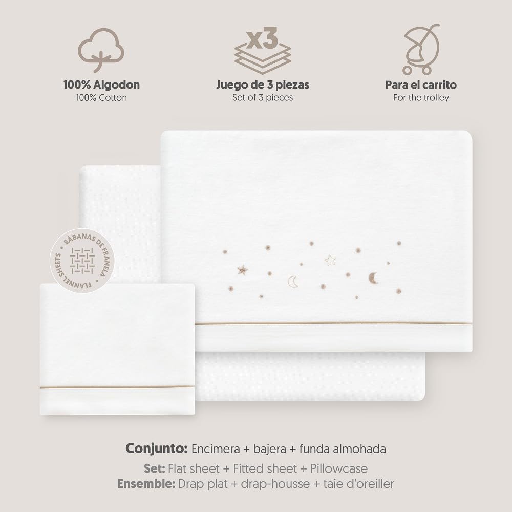 Interbaby - Set di lenzuola per passeggino 40 x 80 cotone 100% | lenzuolo per lettino in flanella, caldo | include lenzuolo con angoli, piano di lavoro e federa per cuscino | ideale per l'inverno |