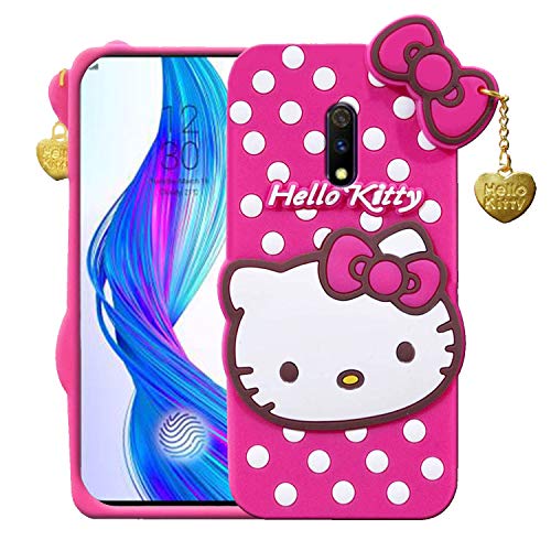 Image of Unirock Hello Kitty Back Case Cover for Realme X| 3D Cute Hello Kitty Case |Soft Silicone Rubber Back Cover with Pendant Kitty Cover for Realme X (Pink)