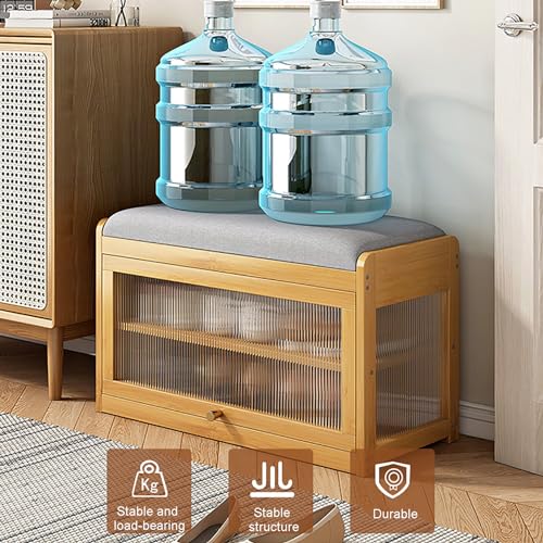 Banc à chaussures en bambou et cuir synthétique finition bois premium - 5