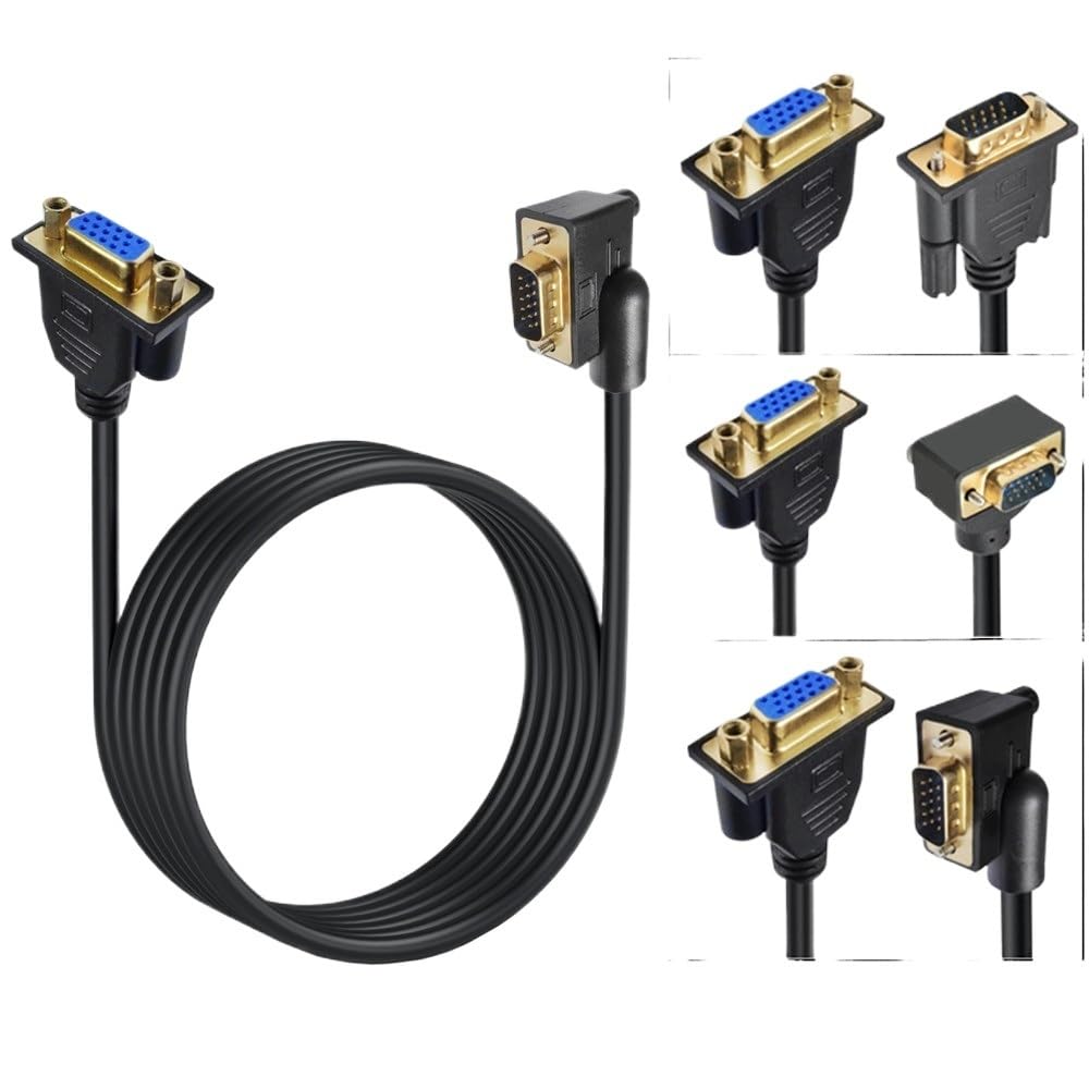 Kątowy kabel VGA 3+6 90 stopni, RGB HD, 15-pinowy, męski na męski, żeński, przedłużacz do komputera, monitora, projektora, 50 cm, 1,5 m, 300 cm (5 m, VGA M-F)