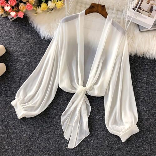 Womens Chiffon Tie Knot Bolero Cardigan Summer Long Sleeve Lightweight Open Front Cover Up Crop Shawl Tops4