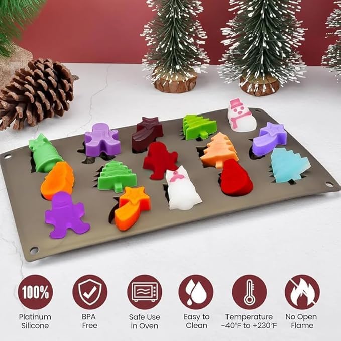 VAALYA TOYS Christmas Chocolate Mould, Candy Baking, 3D Snowman, Xmas Tree, Gingerbread Man, Shooting Star, Bell Shape Mold for DIY Handmade Soap Candles Jelly Fondant (Multicolor) 3
