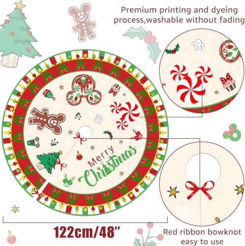 Christmas-Tree-Skirt-48-Inch-Mouse-Merry-Christmas-Tree-Skirts-Red-Candy-Xmas-Tree-Mat-for-Holiday-Party-Indoor-Outdoor-Christmas-Tree-Decoration Christmas Tree Skirt 48 Inch Mouse Merry Christmas Tree Skirts Red Candy Xmas Tree Mat for Holiday Party Indoor Outdoor Christmas Tree Decoration