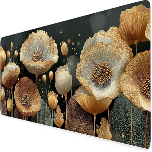 Tapis de souris XXL bords cousus motif floral brun durable