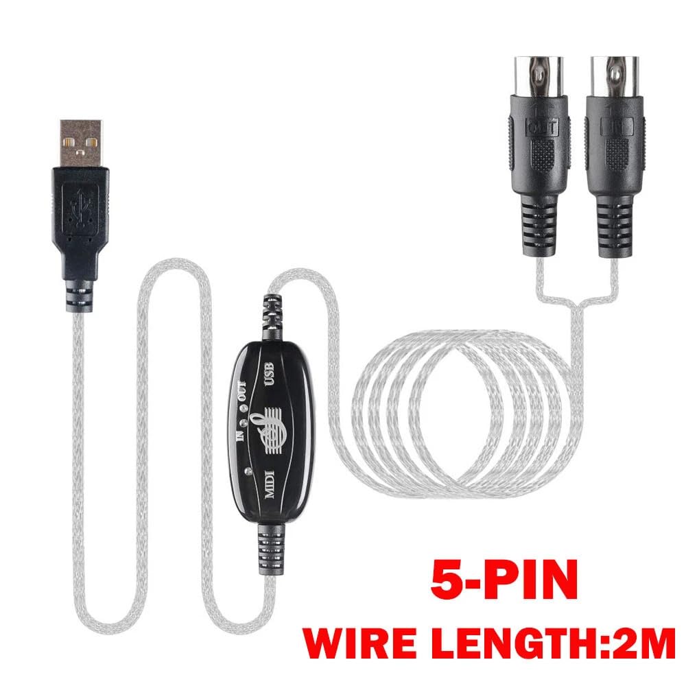 UCCKEYI 2Pcs USB in-Out MIDI Interface 6.6ft / 2m Cable Converter Compatible with PC Music Keyboard Adapter Cord