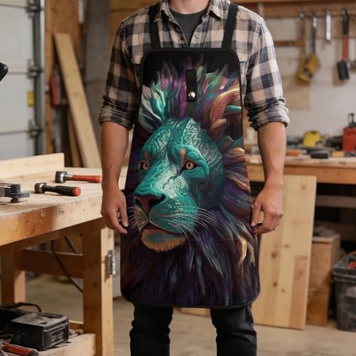 Delantal de trabajo unisex con 8 bolsillos y diseño 3D negro miniatura 5