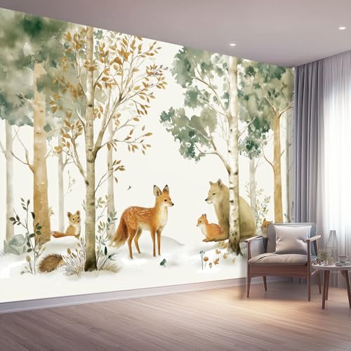 Mural de Pared 250 x 175 cm - diseño Acuarela Animales Escena de bosque - Papel Pintado No Tejido, Impermeable y Transpirable - Decoración de Pared para Salón, Dormitorio - Colorido