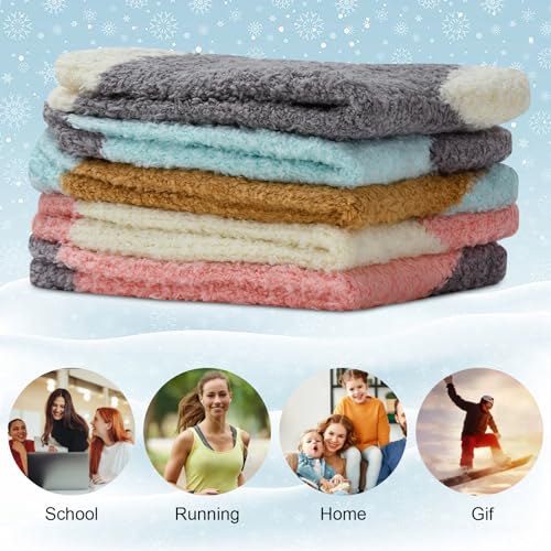 Image of kissleaf Thick Warm Fuzzy Socks for Women 5 Pairs Fluffy Cozy Womens Socks Winter Cute Slipper Socks for Women Gift