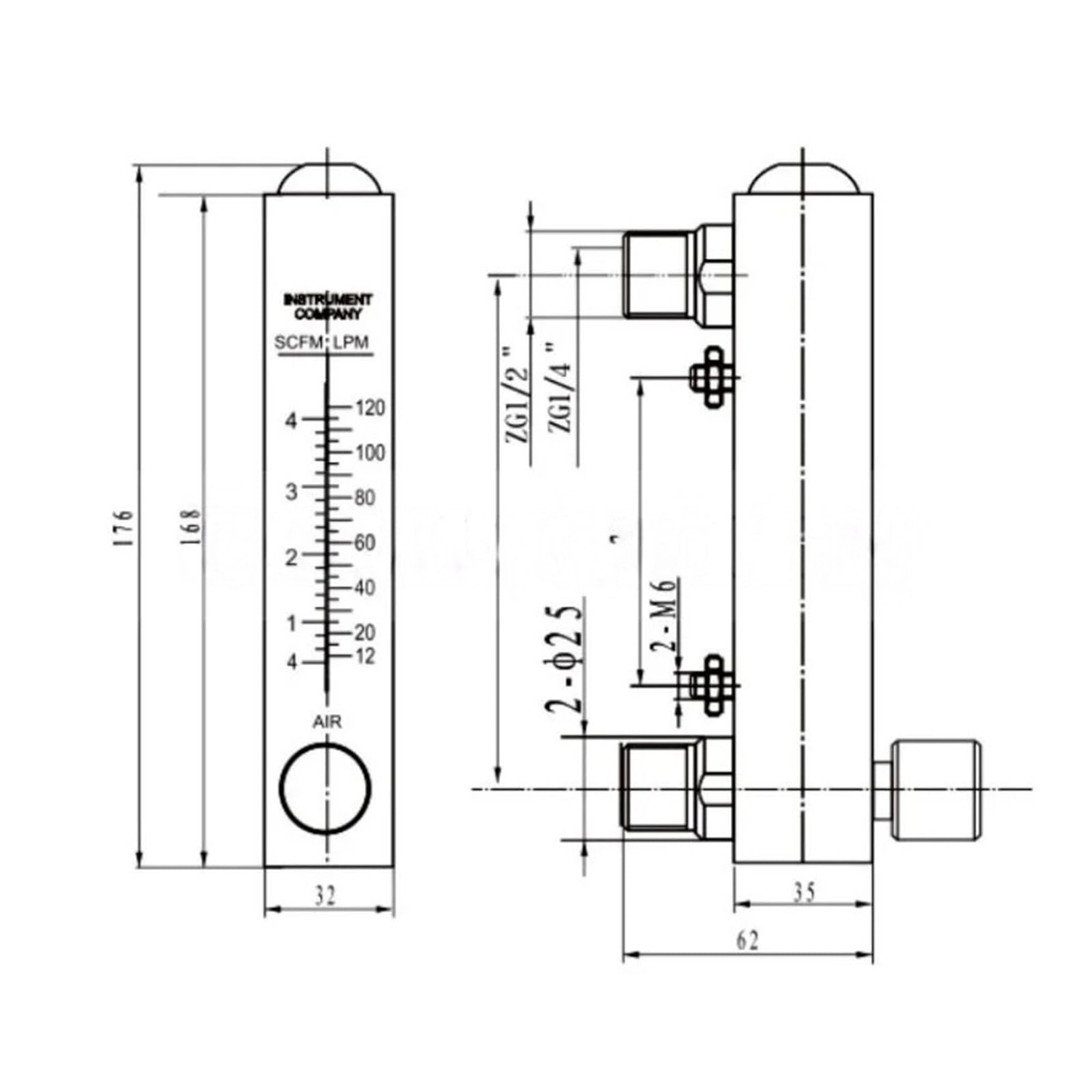 Rotor de caudalímetro flotante LZM-15ZT, caudalímetro acrílico líquido G1/2"(36-360LPM gas)