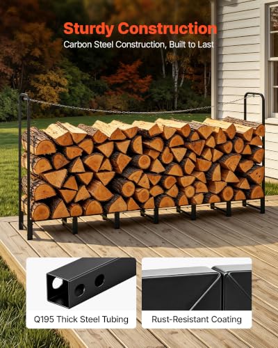 Image of VEVOR Firewood Rack 8ft 1 /2 Cord Heavy Duty Outdoor Wood Storage Holder