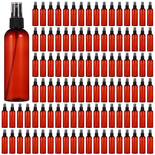 90 PCS Amber Plastic Spray Bottles 4 oz - 120ml Plastic Travel Sprayer Set Brown PET Bottles with Black Nozzles for Liquids, Perfumes, Cosmetics, and More2