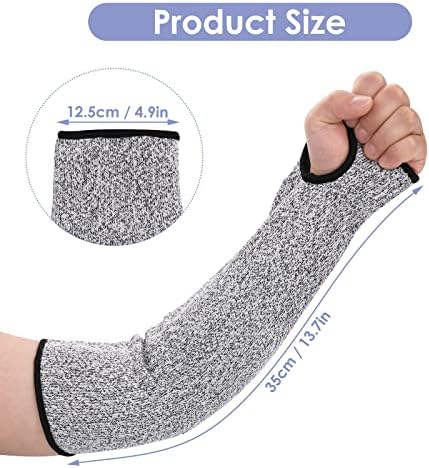 Yolev 1 Pair Cut Resistant Sleeves with Thumb Hole, Slash Resistant Safety Protective Arm Sleeves, Level 5 Protective for Garden, Kitchen, Farm Work