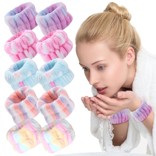 ZOCONE 5 pares pulseiras Skincare suave pulseiras de spa multicoloridas de microfibra pulseiras de toalha elástico bandas de pulso para mulheres e meninas pulseira absorvente para lavagem de rosto Spa Skincare