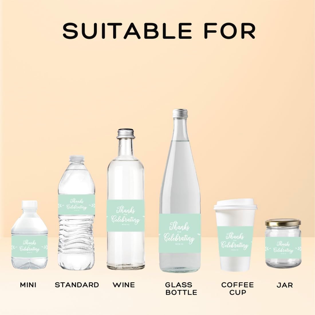 Andaz Press Floral Mint Green Wedding Collection, Water Bottle Label Stickers, 20-Pack