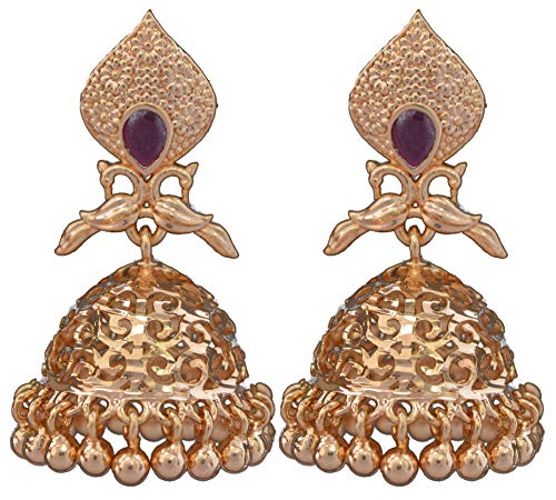 Image of Radha's Creations brass Ruby Emerald stud earrings one gram gold for women and girls one gram gold