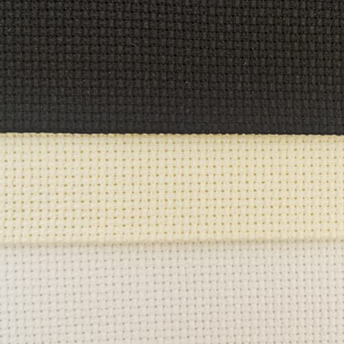 Image of KCS 3 pc of 12 inch x 18 inch 16CT Counted Cross Stitch Cotton Aida Cloth Fabric (White+Cream+Black)