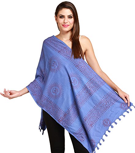 Lavender-Violet Sanatana Dharma Prayer Scarf with Printed Om - Blue2