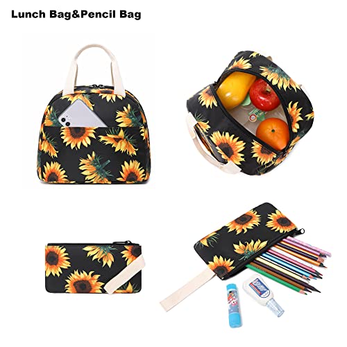 Mochila escolar de girassol Mimfutu para meninas adolescentes, conjunto de mochilas infantis 3 em 1,