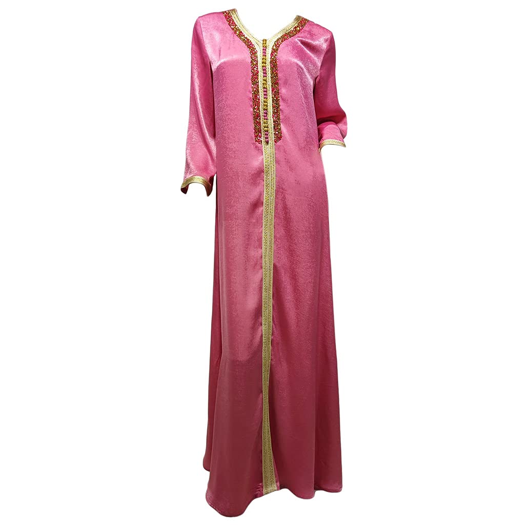 Women Dress Asukohu Ramadan Eid Muslim Maxi Dress Women Embroidery Arabic Dubai Robe Rhinestone Gown