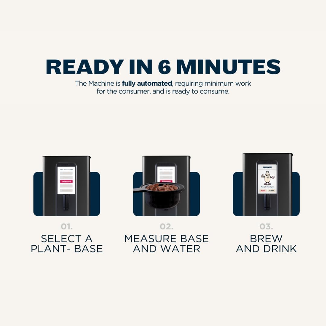 GROWUP Nut Milk Maker, 9 Plant-Based Milk Options, Automated filtration process, Makes up to 28oz, Touch screen display with Easy 3 Steps (Matte Grey)