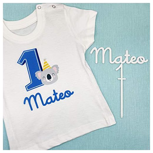 Conjunto regalo cumpleaños Cake Topper + Body o camiseta personalizado con el nombre decoración fiesta animales para Bebes Unisex Niños Niñas primer cumpleaños velas