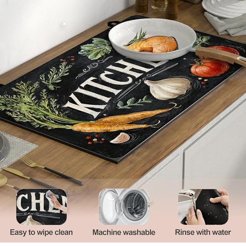 Image of Kitchen Vegetables Stove Cover for Electric and Glass Stove Tops 3-in-1 Stove Mat, Heat Resistant Counter Protector Mat, Non-Slip Surface & Drying Rack, 28.5 inchLx20.5 inchW