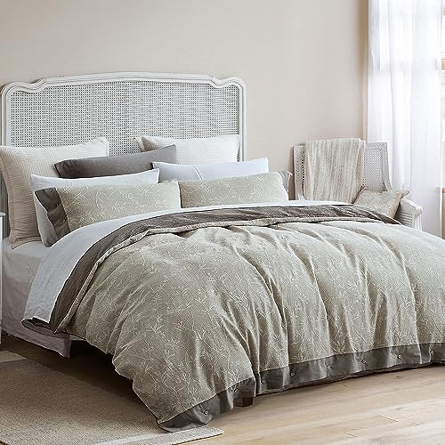 Grassix King Duvet Cover Set, Linen Cotton Blend Floral 3D Jacquard Textured Duvet Cover King, Soft Prewashed King Bedding Set- 1 Comforter Cover 104″x90″ & 2 Pillow Cases