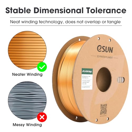 Image of eSUN Silk Magic PLA Filament 1.75mm, Shiny Silk Dual Color Co Extrusion 3D Printer Filament, 1KG (2.2 LBS) Spool 3D Printing Color Change Filament for 3D Printers, Metallic Gold Silver